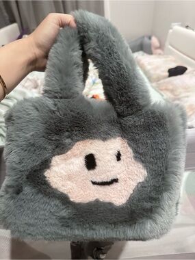 Plush Mini Tote Bag in Dusty Gray with Cloud Face